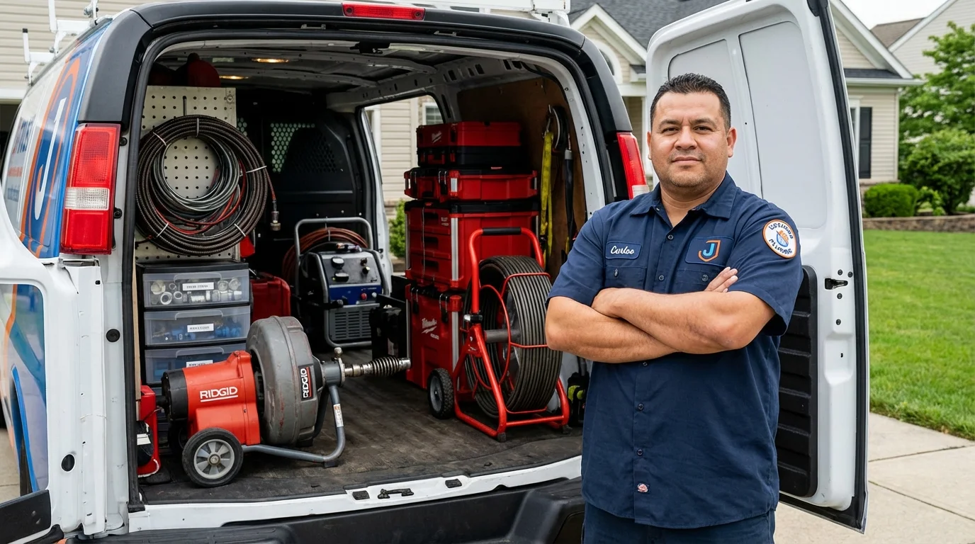 Professional drain cleaning equipment and Johns Plumbing LLC plumber in Gill