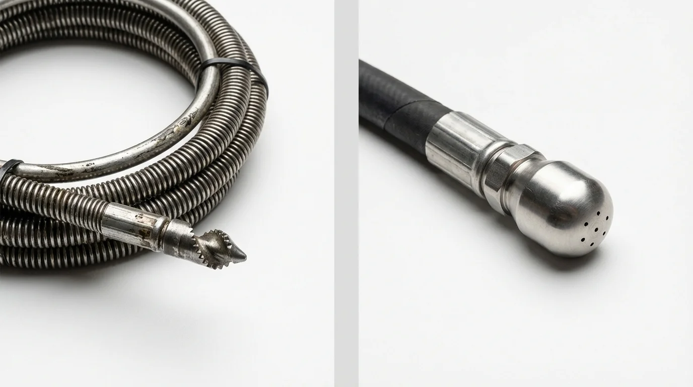 Drain snake cable and hydro jetting nozzle used for drain cleaning in Gill, MA